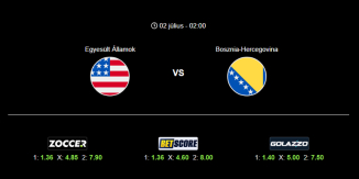 Foci Tippek: USA - Bosznia-Hercegovina 2026. július 02. - Világbajnokság 2026